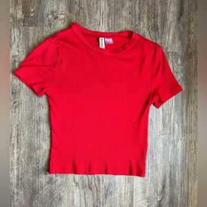 H&M Divided Red Ribbed Crop Top